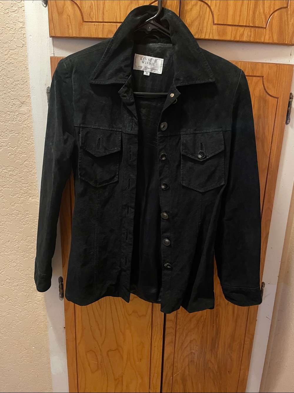 Black Suede Button-Front Jean Jacket